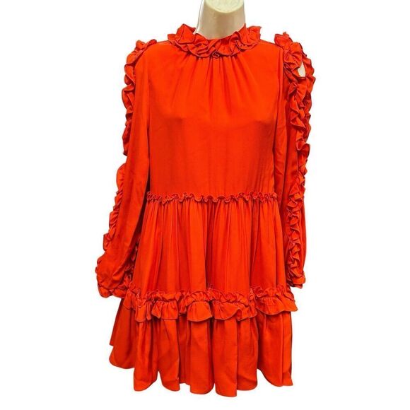 DICE KAYEK Ruffled Mini Dress in Burnt Orange NWT Size 36/ US 4 - Picture 4 of 9